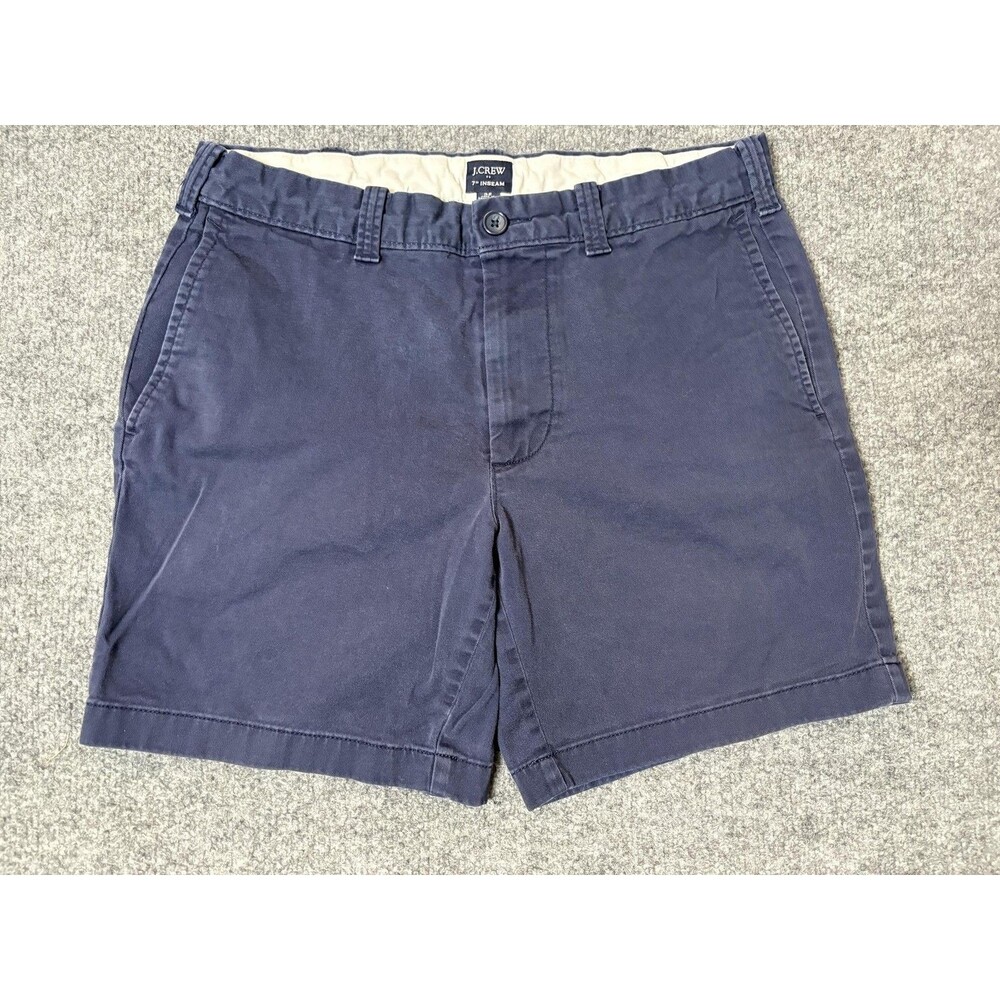 J.CREW Chino Shorts Mens 32 Blue 7" Inseam Cotton Twill Flat Front Casual Summer